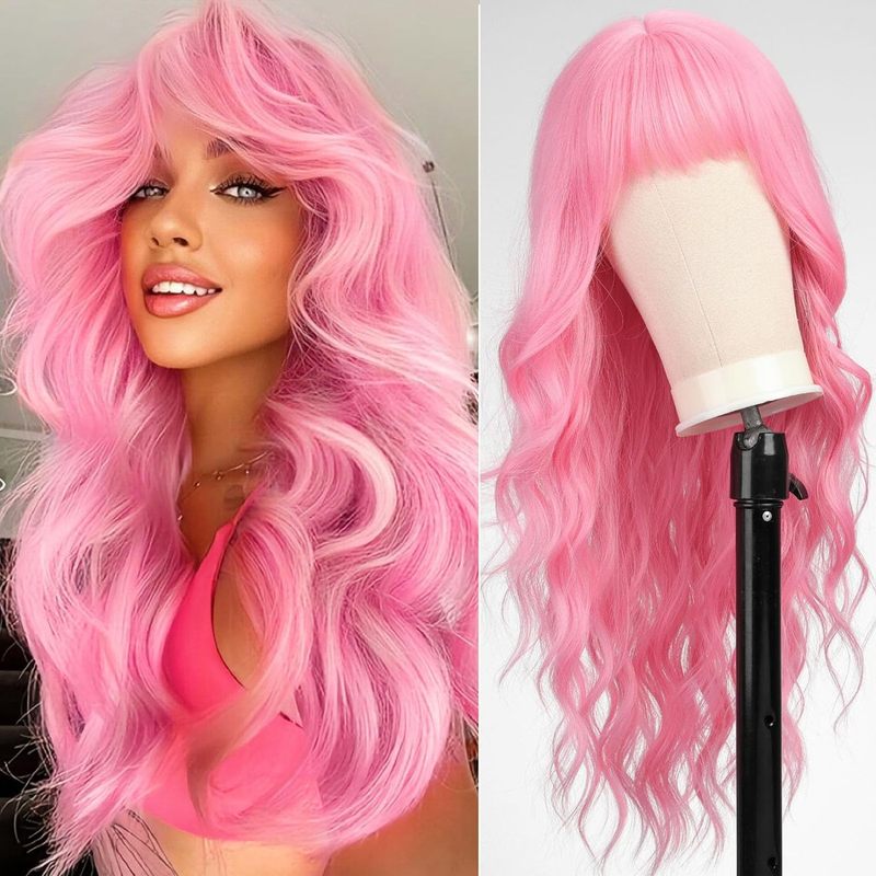 Wig Fiber Net - Lang, stijl haarwerk met pony voor