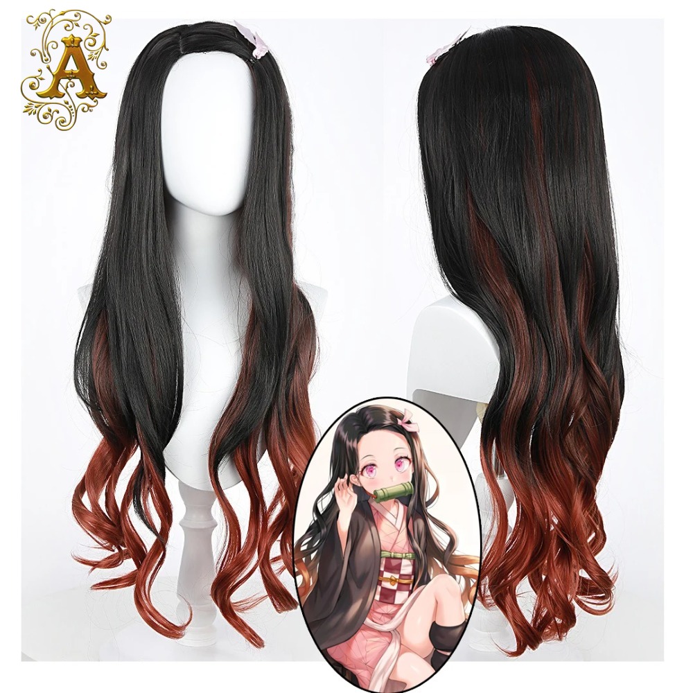 Wig Fiber Net - Zwart Donkerrood Kleurverloop Krullend Lang Haar